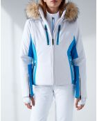 Veste de ski Stretch fausse fourrure blanc/bleu