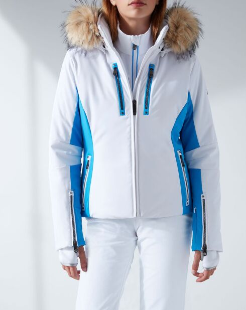 Veste de ski Stretch fausse fourrure blanc/bleu