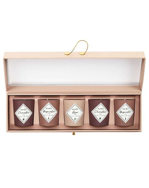 Coffret 5 bougies parfumées Rose magnolia camélia - 1 mèche 31h