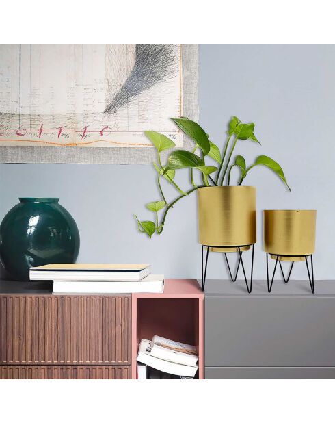 Pot de fleur sur pieds transparent/doré - 12.9x22.3x12.9 cm