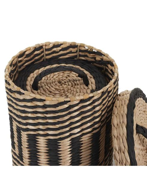2 Paniers tressés avec couvercle marron/noir