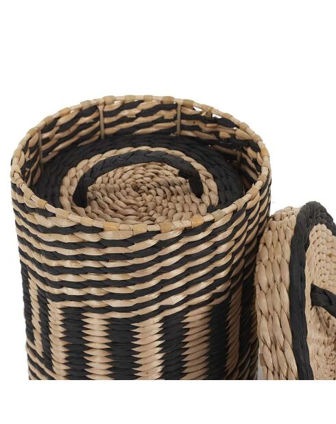 2 Paniers tressés avec couvercle marron/noir