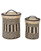 2 Paniers tressés avec couvercle marron/noir