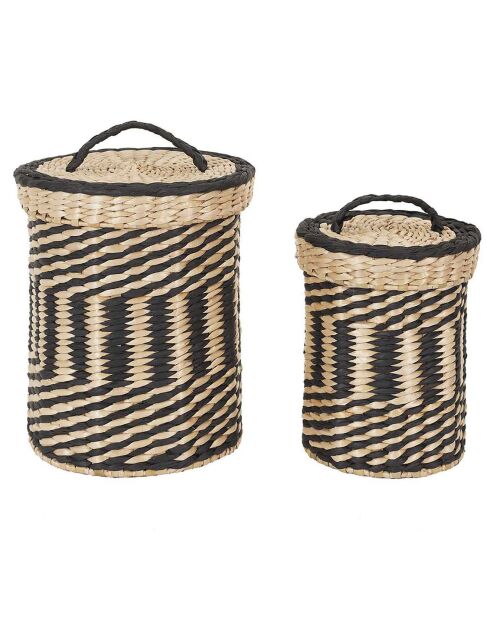 2 Paniers tressés avec couvercle marron/noir