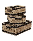3 Paniers tressés rectangulaire marron/noir - 12x24x35 cm