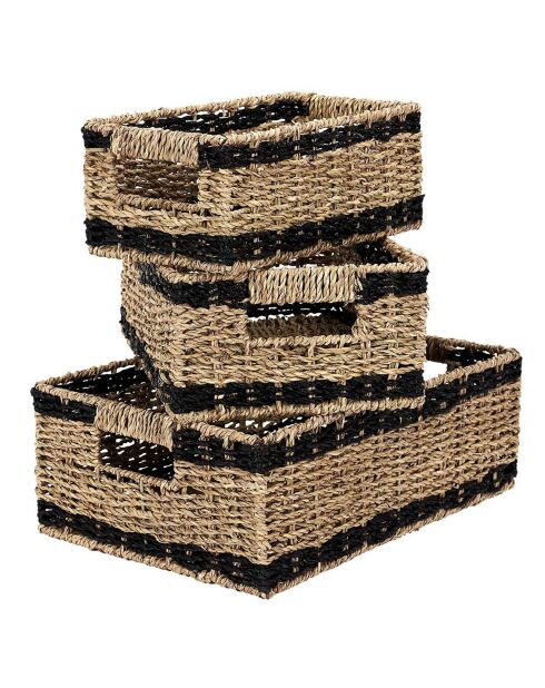 3 Paniers tressés rectangulaire marron/noir - 12x24x35 cm