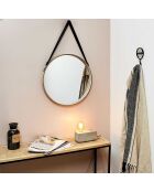 Miroir rond avec anse beige - D.50 cm