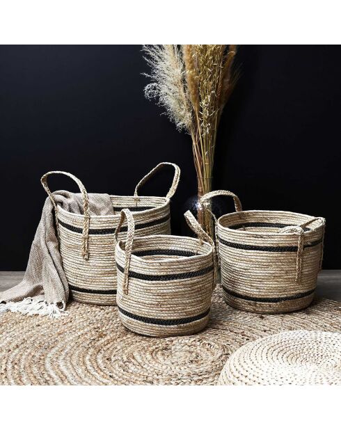 3 Paniers bicolores en fibre de maïs beiges