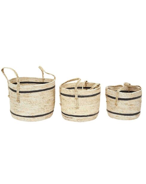 3 Paniers bicolores en fibre de maïs beiges