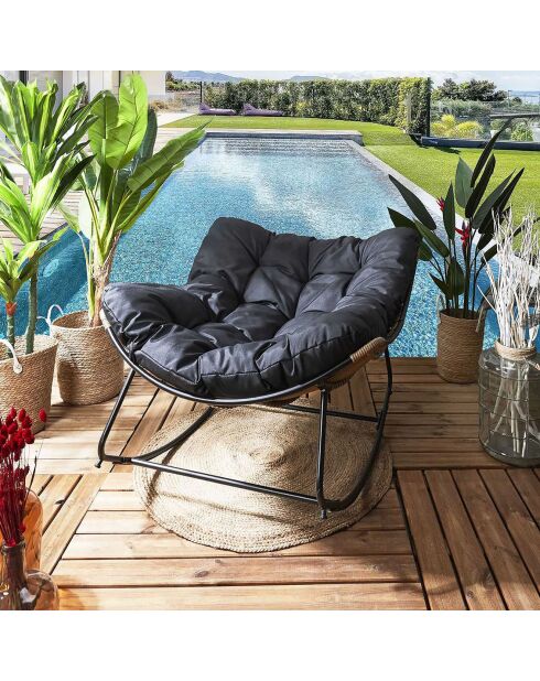 Fauteuil à bascule Tulum marron/noir - 96x73x114 cm