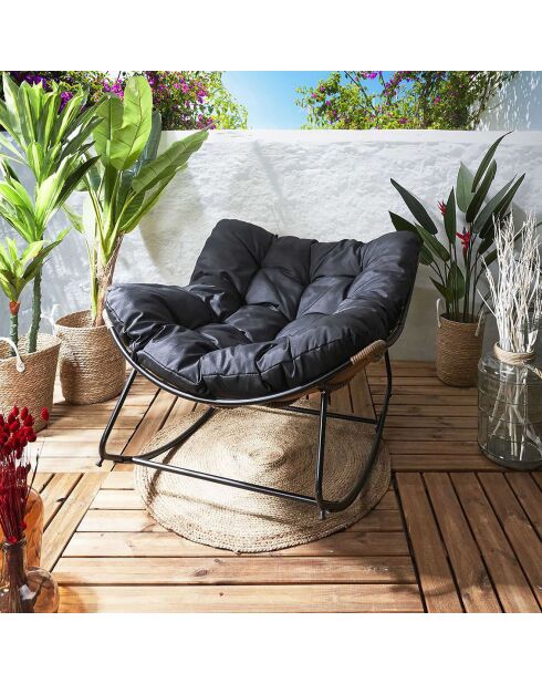 Fauteuil à bascule Tulum marron/noir - 96x73x114 cm