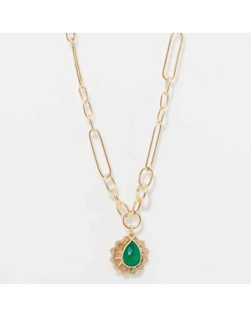 Collier Rachelle Onyx Vert en laiton doré