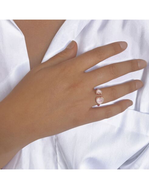 Ring aus rosévergoldetem Silber, rosafarbenem Perlmutt und Zirkonium