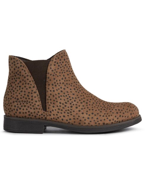 Bottines en Velours de Cuir Agata imprimé pois camel