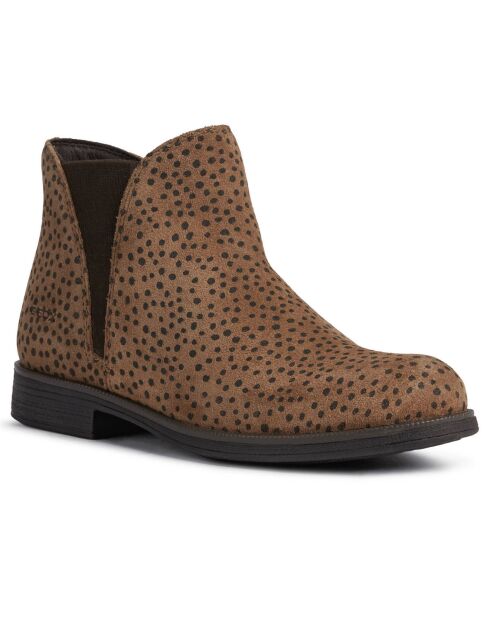 Bottines en Velours de Cuir Agata imprimé pois camel