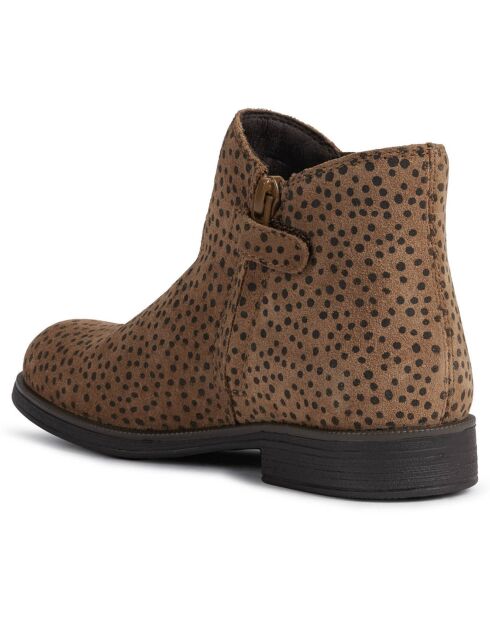 Bottines en Velours de Cuir Agata imprimé pois camel