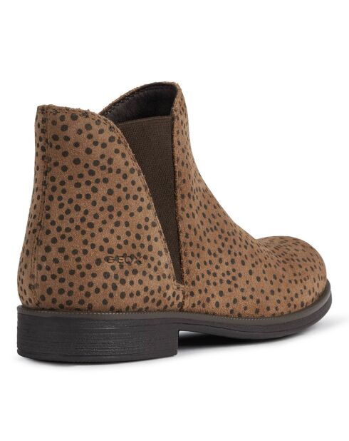 Bottines en Velours de Cuir Agata imprimé pois camel