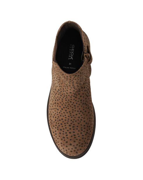 Bottines en Velours de Cuir Agata imprimé pois camel