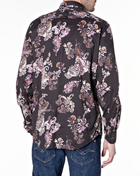 Camicia regular fit nera con stampa in cashmere