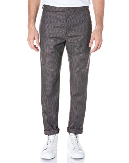 Pantalon Chino en Flanelle Tailorded imprimé pied-de-poule marron