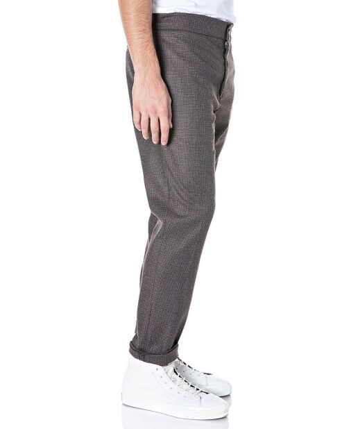 Pantalon Chino en Flanelle Tailorded imprimé pied-de-poule marron