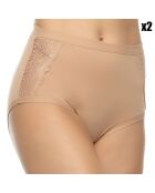 2 Culottes en coton biélastique taille haute  Sylvie en dentelle beiges