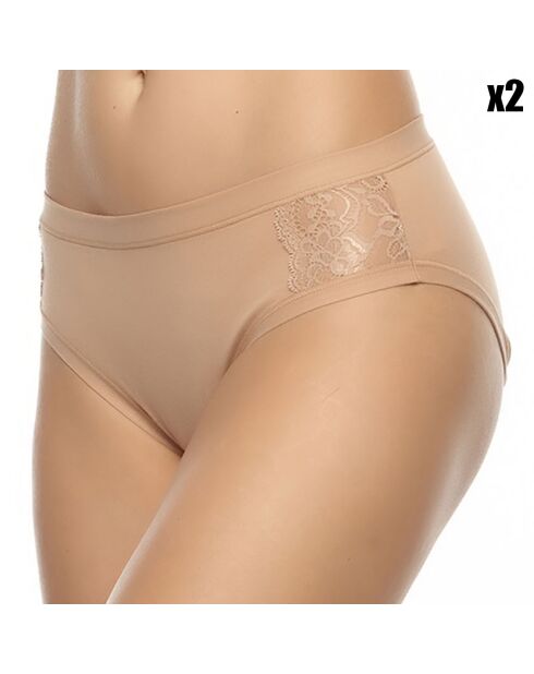 2 Culottes en coton biélastique Sylvia en dentelle beiges