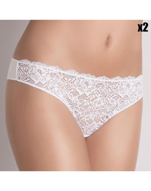 2 Culottes Brésiliennes en dentelle Floriane blanches