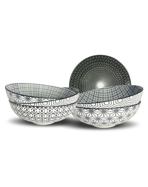 6 Assiettes creuses en Porcelaine Komae blanc/noir - D.21 cm