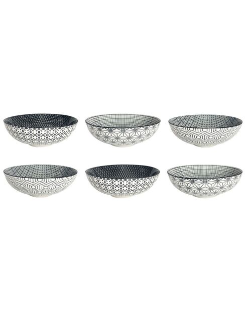 6 Assiettes creuses en Porcelaine Komae blanc/noir - D.21 cm