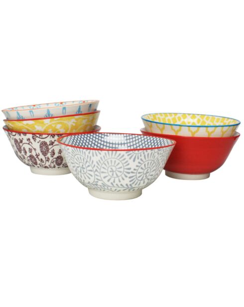 6 Grands bols ethniques en Porcelaine Sabae multicolores