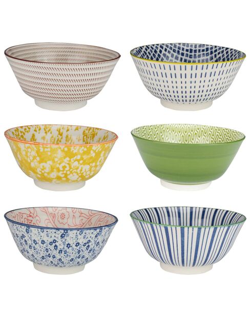 6 Grands bols ethniques en Porcelaine Sabae multicolores