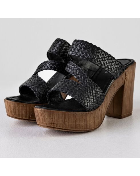Mules à Talons en Cuir Aria noires - Talon 10 cm