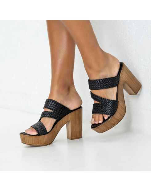 Mules à Talons en Cuir Aria noires - Talon 10 cm