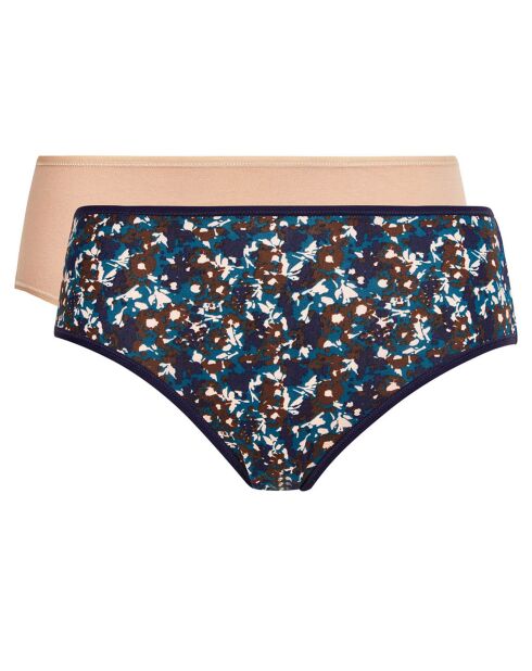 2 Culottes Essential Cotton imprimé floral beige/bleu