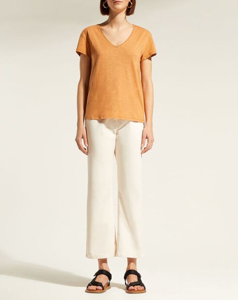 T-Shirt en Coton mélangé certifié Oeko-Tex® Noris Col V orange clair