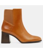 Chelsea Boots en Cuir à goussets élastiqués camel - Talon 7,5 cm