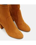 Bottines en Velours de cuir Stretch camel - Talon 9 cm