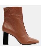 Bottines en Cuir à talon géométrique cognac - Talon 8,5 cm