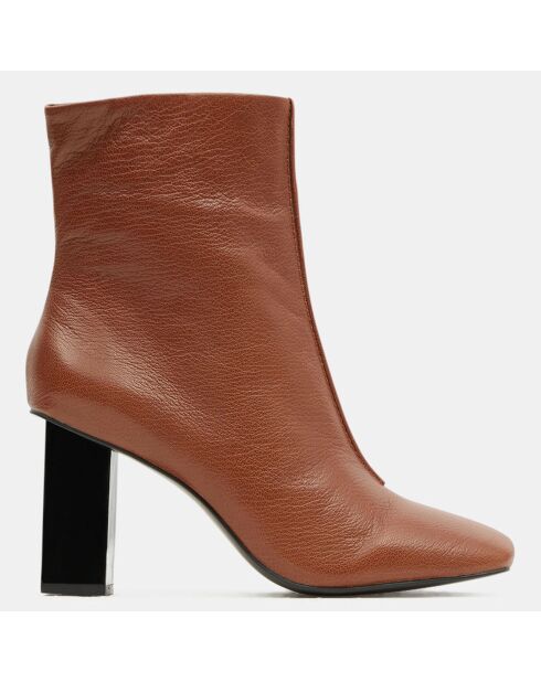 Bottines en Cuir à talon géométrique cognac - Talon 8,5 cm