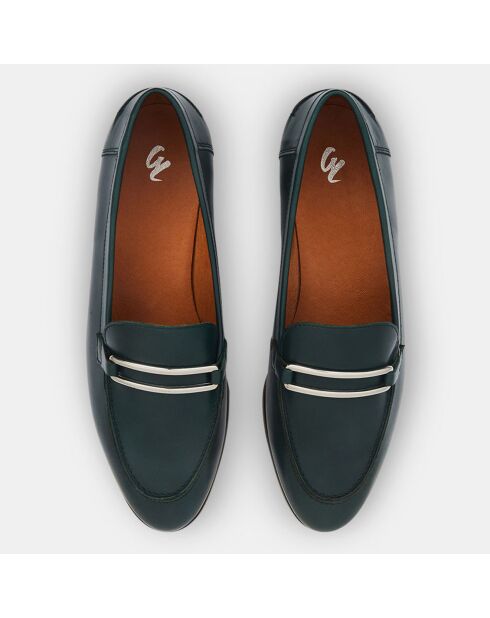 Mokassins aus Leder in Entenblau mit silberner Haarspange