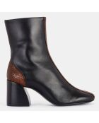 Botas negras de piel bimaterial - Tacón de 7 cm