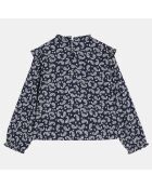 Blouse évasée Samia à fleurs bleu marine