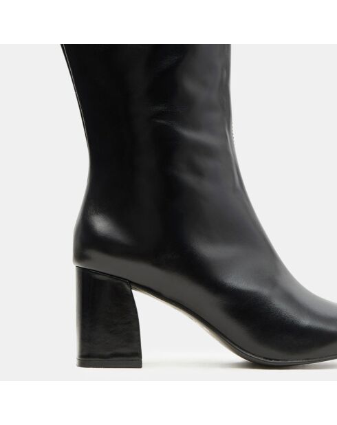 Bottes en Cuir à bout rond noires - Talon 7,5 cm