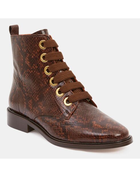 Bottines en Cuir imprimé animal à lacets marron