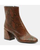 Cognacfarbene Lederstiefel mit Tierdruck - 7,5 cm Absatz