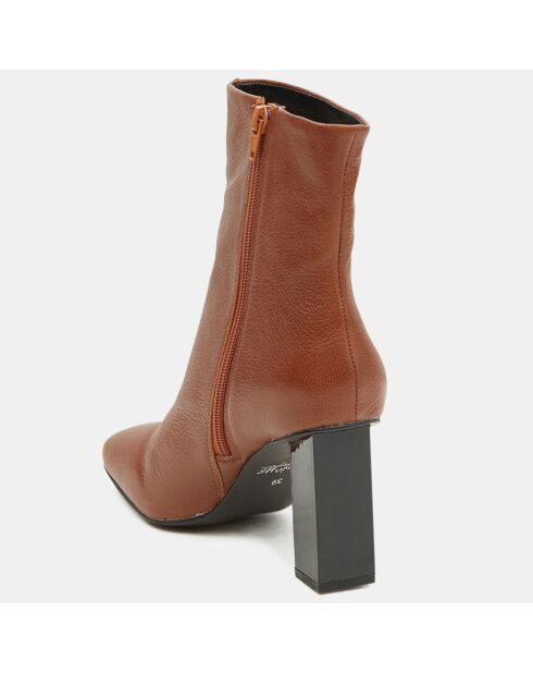 Bottines en Cuir à talon géométrique cognac - Talon 8,5 cm