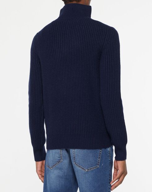 Pull en Laine & Cachemire Notecam col zippé bleu marine