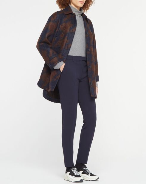 Manteau mi-long en Mohair & Laine mélangés Sante marron/bleu