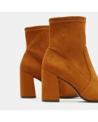 Bottines en Velours de cuir Stretch camel - Talon 9 cm